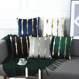 Pillow Pillowcase Luxury Geometric Stripe Leather Embroidery Velvet Cover Home Decor Blue Gold Gray Black Throw Pillows