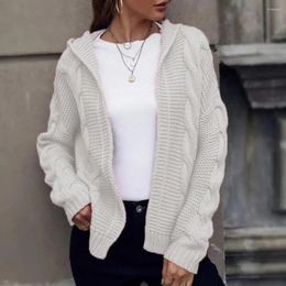 Women's Knits Solid Color Basic Sweater Coat Stylish Chunky Knit Hooded Cardigan Cozy Elegant Outerwear For Fall Winter Women