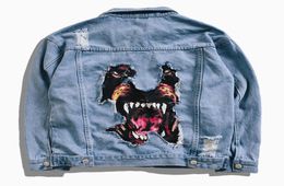 Denim Jacket Men Hip Hop Streetwear Dog Head Printing Cowboy Ripped Distressed Jean Jacket Men Women Brand Casual Jacket Z12106470844