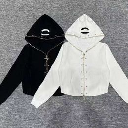 Designer Women's Jackets Black & White Hooded Cardigan Fashion Letter Zipper Retro Style Knitted Long Sleeve Top GCC9