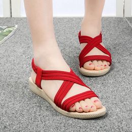 Sandals Summer Women 2024 Fashion Fish Flat Elastic Band Roman Comfort Plus Size Sandalias De Mujer