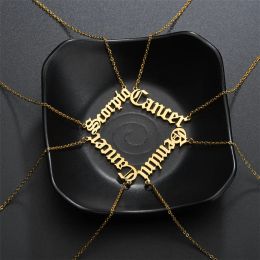 Libra 12 Constellations Necklaces Female 14k Yellow Gold English Letters Necklaces for Women Men Zodiac Jewellery Gift