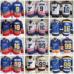 Custom Men Women Youth Kids St. ''blues''18 Tony Twist Jersey 16 Brett Hull 9 Doug Gilmour 99 Wayne Gretzky Vintage Classic Blue White 3821