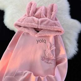 Men's Hoodies Sweatshirts Japanese Cute Rabbit Ears Hooded Sweater Women Autumn Winter New Loose Lazy Style Soft Breasts Plus Velvet Thick Pullover Jacketyolq