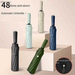 Umbrellas 48 Bone Large Business Black Rubber Sunscreen Umbrella UV Protection Three-fold Automatic Sunny and Rainy Umbrella Waterproof