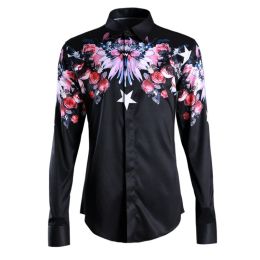 New Arrival High Quality Rose Star Printed Long Sleeve Men Style Fashion Casual Shirts Single Breasted Plus Size MLXL2XL3XL4XL