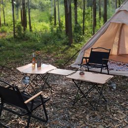 Camp Furniture Outdoor Folding Table Ultra Light Portable Aluminium Alloy Camping For Picnic Wood Hexagonal Rectangle