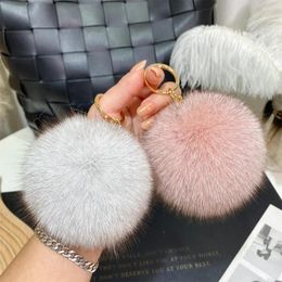 Keychains Fur Ball Pendant Bag Accessories Car Key Ring Luggage Leather Hanger 9cm Chains For Women