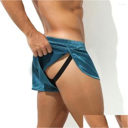 Underpants Y Men Boxer Shorts Jockstrap String Homme Silk Satin Panties Slip Underwear Calzoncillos Hombre Penis Pouch Swimwear Drop Dhrwq