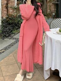 Work Dresses Solid Bodycon Dress Suits Women Knit Sweater Cardigan Square Collar Long Slim Sets Fashion Korean Sexy Two-piece