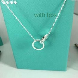 Luxury Designer Tiffanyitysee popular necklace sterling silver s925 double ring pendant fashion high grade necklace gift for girlfriend with box