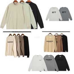 Men's Hoodies Sweatshirts Double line ES flocked high street round-neck long-sleeved t-shirt plus cashmere long-sleeved shirt size S-XL