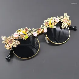 Sunglasses Handmade Luxury Baroque Rhinestone Flower Bee Women Brand Female Sun Glasses Oculos Crystal Lunette Soleil Femme