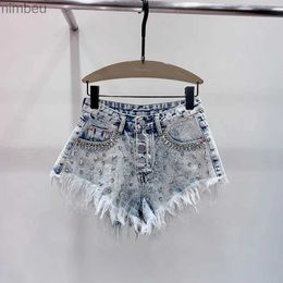 Women's Shorts 2023 Spring Summer Women's New Denim Shorts y2k clothes hot sexy low waist diamond dded straight jeans 24H shippingL240119