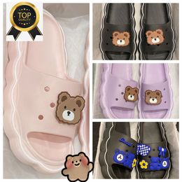 Brand Summer Outdoor Soft Sole Cartoon Graffiti Slippers Women's Beach Sandals Casual Shoes White Purple Pink Bear Flowers