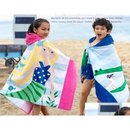 Towels Robes Beach Er Ups Baby Soft Cartoon Hooded Towel 100 Cotton Children Swim Bath Wear Kids Bathrobe High Quality2316606 Drop Del Dhj07