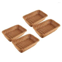 Plates LBER 4 Pcs Rectangular Basket For Table Or Counter Display Bread Fruits And Vegetables Wicker Baskets Markets Bakery