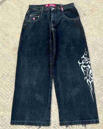 Jeans da donna Y2K Hip Hop Retro Skull Grafica ricamata Pantaloni larghi oversize neri Uomo Donna Nuovi pantaloni larghi gotici Harajukuyolq
