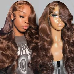 Baby hair 250 Density Chocolate Brown Body Wave 13X6 Hd Lace Frontal Wig 30 Inch 13X4 Lace Front Human Hair Wigs for Women