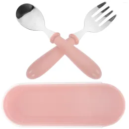 Dinnerware Sets Spoons Children's Tableware Kids Fork With Plastic Handle Stainless Steel Toddler Utensils