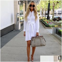 Basic & Casual Dresses Women White Long Sleeve Shirt A-Line Dress Summer Elegant Woman Bloues Clothing Fashion Drop Delivery Apparel Dhntu