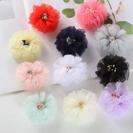 Hair Accessories 5.5cm Satin DIY Flowers Kids Boutique Mesh Christmas Wedding Girls Hairclips Or No Clips Accessory 10pcs/lot