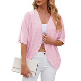 Women's T Shirts Fashionable And Casual Spring Summer Solid Colour Mid-sleeve Cardigan Knitted Jacket Y2k Official Store