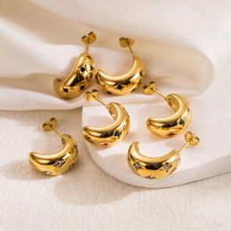 Stud Earrings Luxury Gold Colour Stainless Steel For Women 2024 Trending Simple Inlaid Rhinestone Banana Ear Jewellery