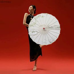 Umbrellas Ancient Oil Paper Shade Personal Sun Umbrella Elegant Ink Chinese Decorative Umbrella Green Bamboo Plum Blossom Dance Cosplay