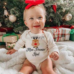 Rompers My First Christmas Newborn Long Sleeve Romper French Deer Printed Baby Outfits Infant Baptism Bodysuits Xmas Boys Girls Clothing H240508