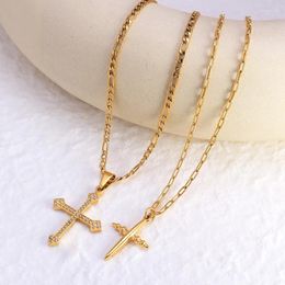 Choker GHIDBK Fashion Knight Men's Cross Pendant Necklace Stainles Steel Inlaid Rhinestone Women's Hip Hop Stainless Jewellery Gift