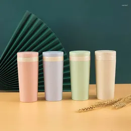 Mugs 1pc 350ml Wheat Straw Double Insulated Cup Mug Eco-Friendly Travel Portable Tumbler With Lid Logo-Printable 4 Colours