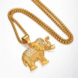 Hip Hop Iced Out Bling Elephant Pendant Necklaces Cute 14k Yellow Gold Chains For Women Man Hiphop Jewellery