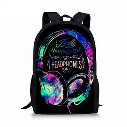 Bags Colourful Headphone Pattern Backpack for Teenager Fashion Book Bags Large Capacity Boys Girls School Bag Men Women Travel Bags