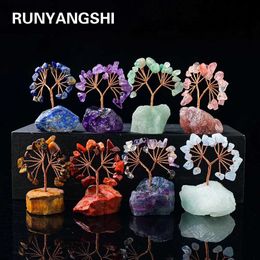 Arts and Crafts 1PC Natural Gemstone Crystal Lucky Tree With Raw Stone Base Home Office Desk Living Room Crystal Decor Mini Sized YQ240119