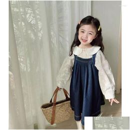 Clothing Sets Spring Cotton Kids Clothes Set Children Lace Shirts Denim Strap Dress 2Pcs Suit Cute Baby Girl Outfits Drop Delivery Mat Dh1Co