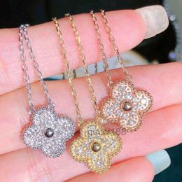 Clover Single Flower Lucky Grass Necklace Women's Full Diamond Pendant v Gold Plated 18k Rose Lock Bone UFP8