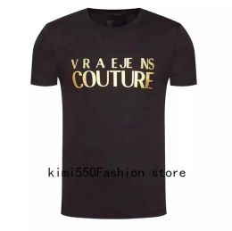 Mens Casual TeesShort Sleeve Round Neck Pure Cotton Gold Stamp Letters Printed T-shirt Summer Casual Luxury Shirts
