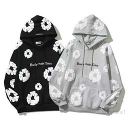 Hoodie Readymade Vintage Cotton Wreath Three-dimensional Foam Kapok Printed Graffiti Loose Embroidery Letter Floral Print L1td