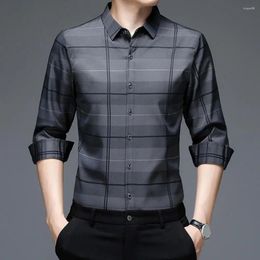 Men's Casual Shirts Thin Chic Long Sleeves Plus Size Men Spring Shirt Silky Top Contrast Colour Garment