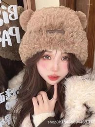 Hats Korean Soft Glutinous Sweet And Cute Cartoon Bear Double Ball Ears Leather Label Knitted Woolen Hat Winter Thickened Warm