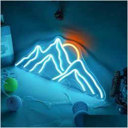 Led Neon Sign Sun Mountain Night Light Sunrise Home Decor Sunset Indoor Bedroom Decoration Lamp Birthday Gift R230613 Drop Delivery Dhwh1