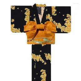 Ethnic Clothing Black Japanese Style Girl Kimono Bathrobe Formal Wear Female Improved Halloween Props Costume