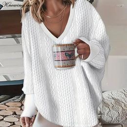 Women's Sweaters Winter Loose Sweater Women Sexy V Neck Solid Color Knitted Female Batwing Long Sleeve Knitting Pullovers