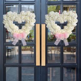 Decorative Flowers Valentines Day Wreath 35cm Front Door Outside Heart Shaped Rose Girlfriend Gift Wedding Party Ornament Hanging