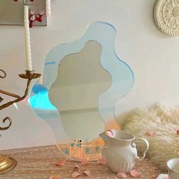 2PCS Mirrors Colorful Irregular Mirror Acrylic Decorative Mirrors with Wooden Bracket Ins Simple Makeup Mirror Home Desktop Decor Espelho