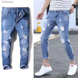 Men's Jeans Cool Denim Trousers Comfy Ripped Holes Slim Fit Denim Pants Korean Style Lightweight Men Jeans Daily GarmentL240119