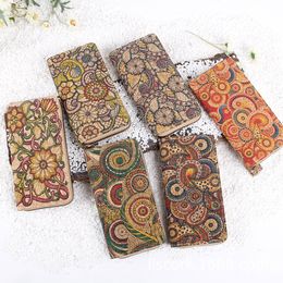 DHL50pcs Wallets Women Cork Leather Retro National Printing Long Credit Card Holder Mix Style