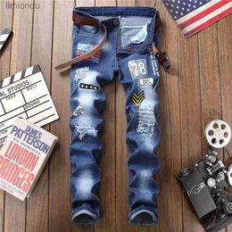 Men's Jeans New arrive men's slim stretch blue jeans high quality ripped street fashion pants stylish print scratches sexy casual jeans men;L240119