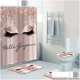 Shower Curtains Girly Rose Gold Eyelash Makeup Curtain Bath Set Spark Drip Bathroom Eye Lash Beauty Salon Home Decor Drop Delivery Gar Dhkfh